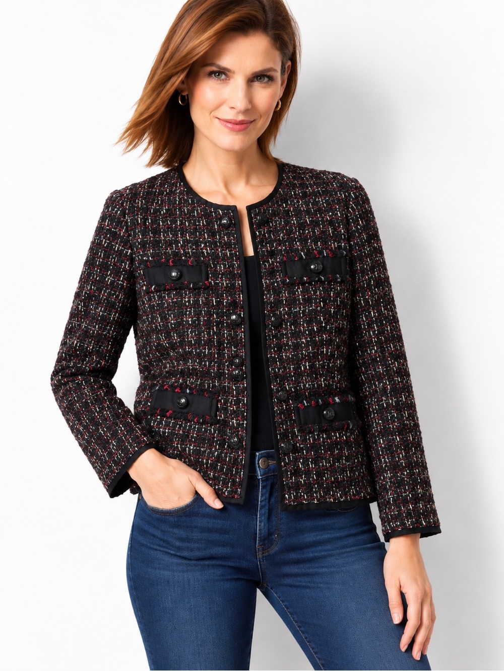 Talbots NWT Tweed Wool Blend Boucle Lady Jacket Black Multicolor Women Size 8